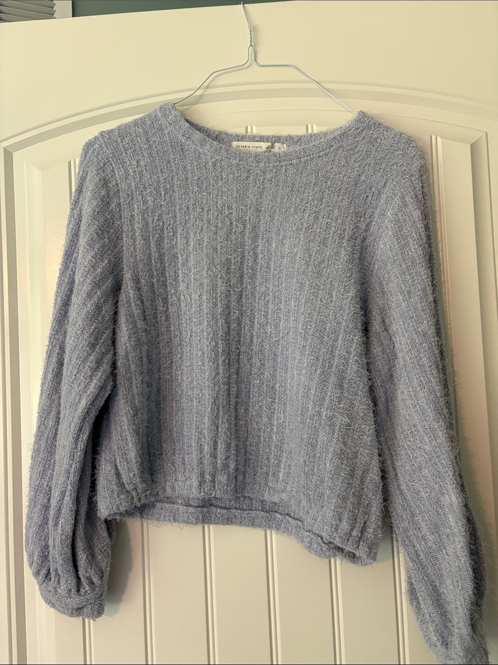 Light Blue Fuzzy Crewneck Sweater by Altar’d State  Sz L